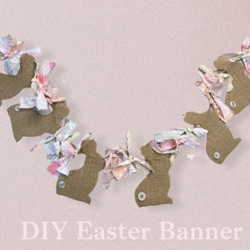 DIY Easter Bunny Burlap‎ Tied Rag Banner Kit Garland Cottage Romantic Farmhouse